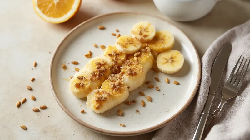 Banana with pumpkin seeds: Bananas, Pumpkin seeds. Generated illustration.