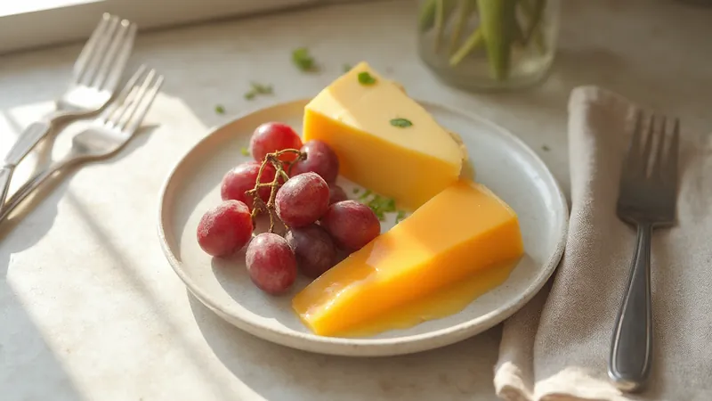 Grapes and cheddar: Grapes, Cheddar cheese. Generated illustration.