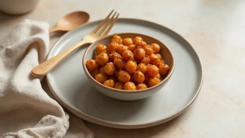 Roasted spiced chickpeas: Chickpeas, Olive oil. Generated illustration.
