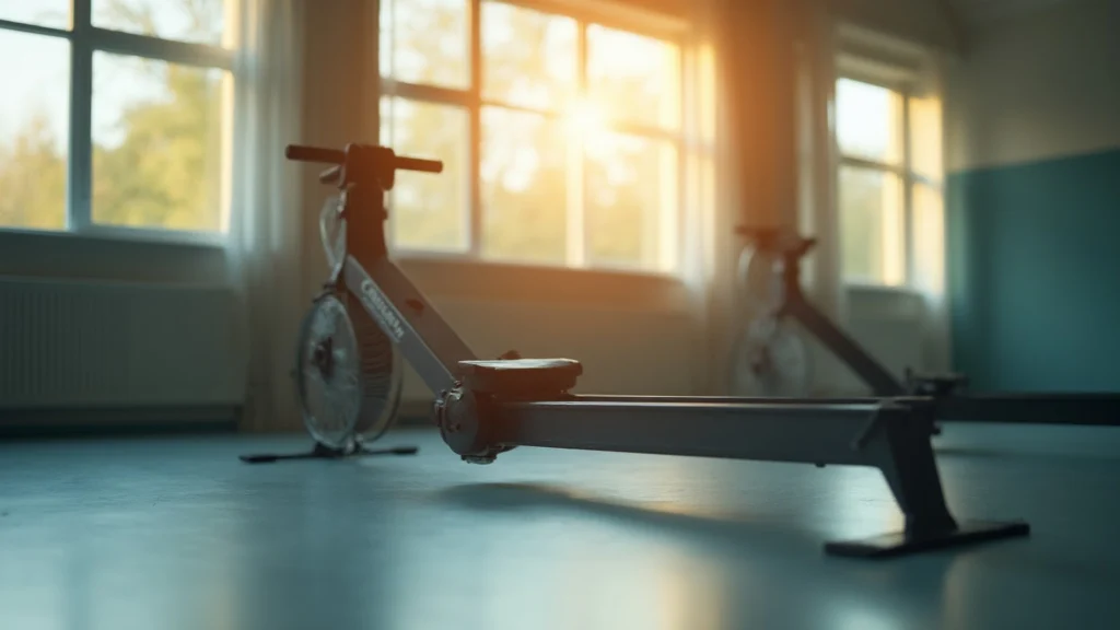 An empty rowing machine in a bright gym, generated illustration