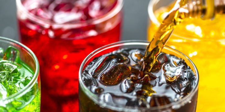 Colorful soda drinks macro shot