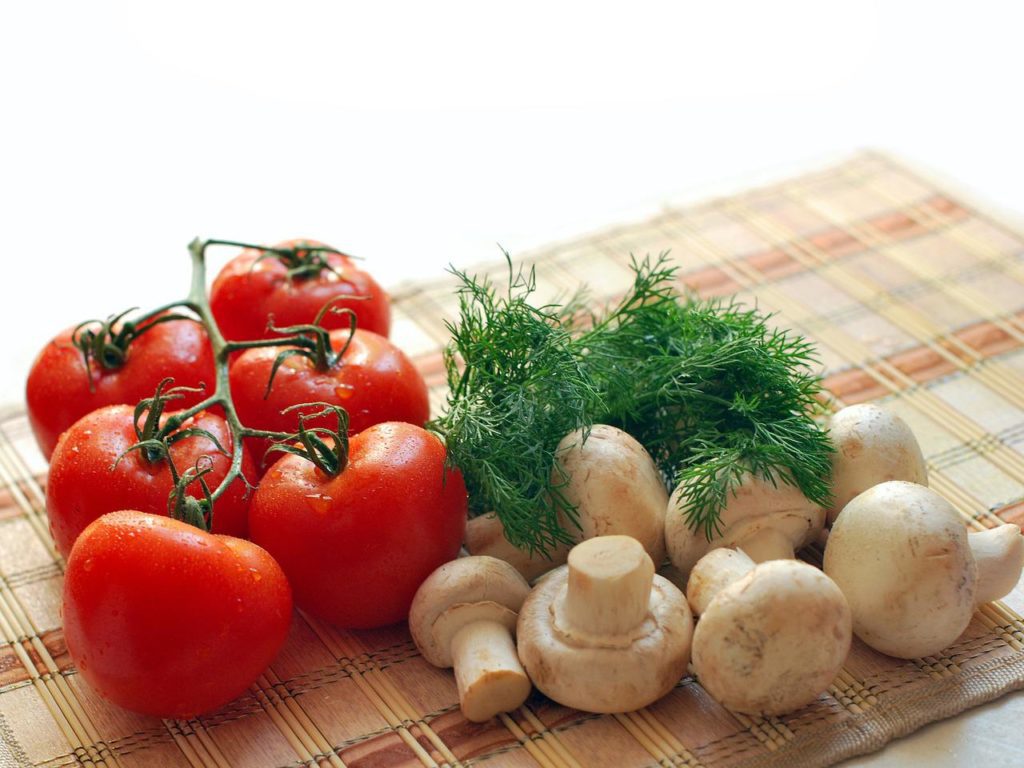 Mushrooms and Tomatoes on Desk