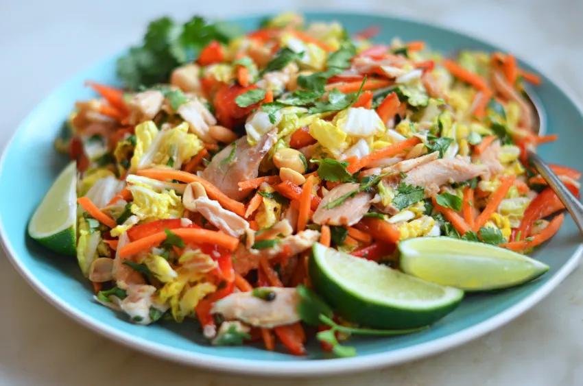 Shredded chicken with fresh veggies and herbs