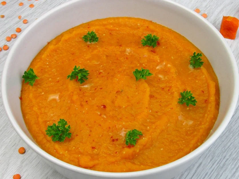 1. Spiced Red Lentil Soup (22g Protein Per Bowl) - high protein legume recipes for weight loss