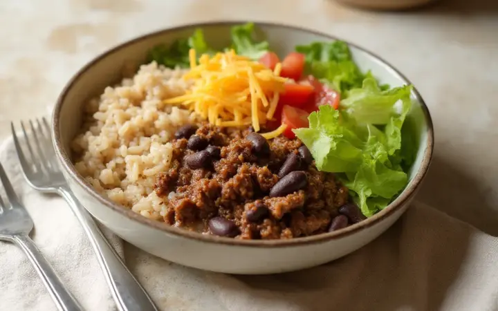 Beef and black bean burrito bowl