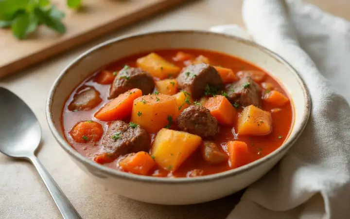 Beef and vegetable stew with potatoes