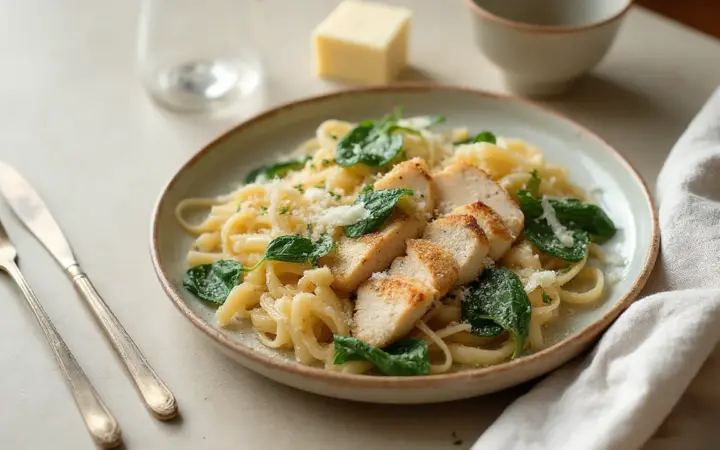 Chicken, spinach and parmesan pasta