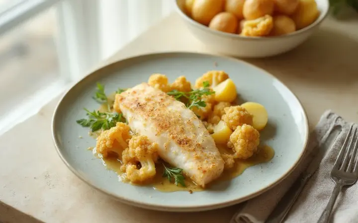 Cod with cauliflower and potatoes