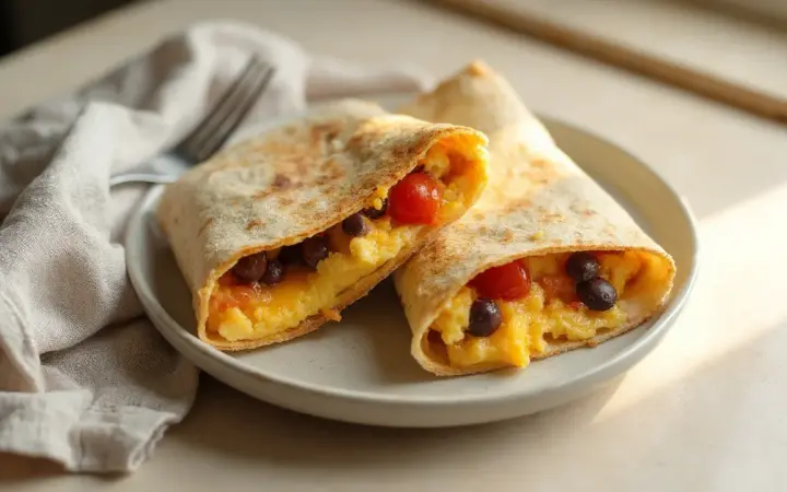 Egg and black bean breakfast burrito