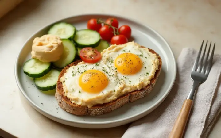 Egg and hummus open sandwich