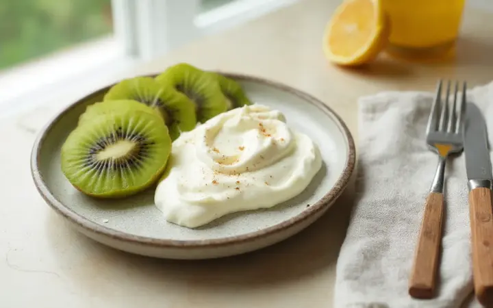 Generated illustration of kiwi and greek yoghurt, not a photograph of the dish