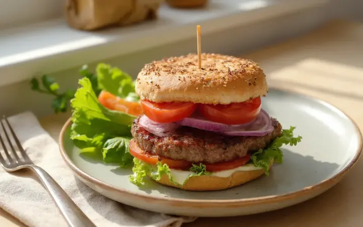 Lean beef burgers with salad