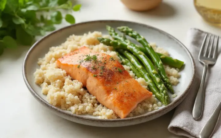 Salmon with quinoa and asparagus