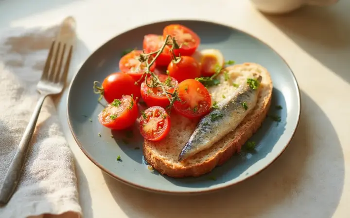 Sardines on toast with tomato