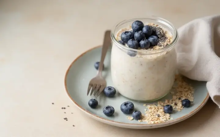 Soy protein overnight oats with blueberries