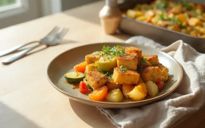 Tofu and potato tray bake