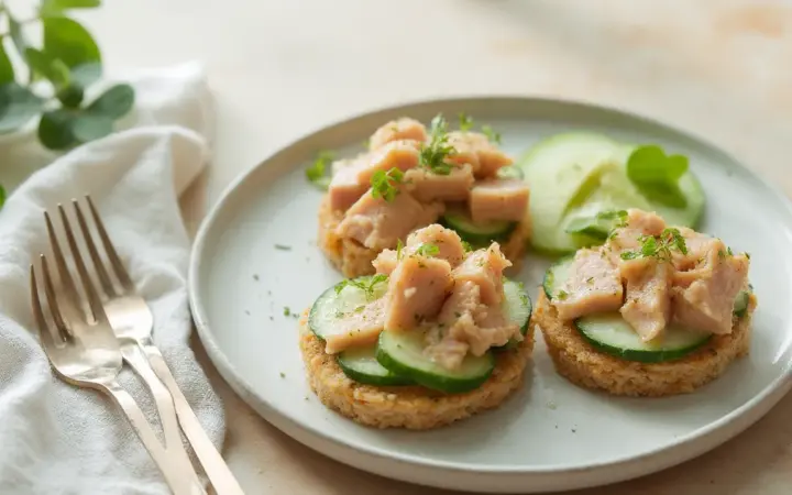Generated illustration of tuna on rice cakes, not a photograph of the dish
