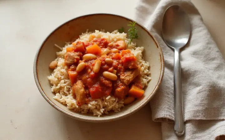 Turkey and bean chilli with rice