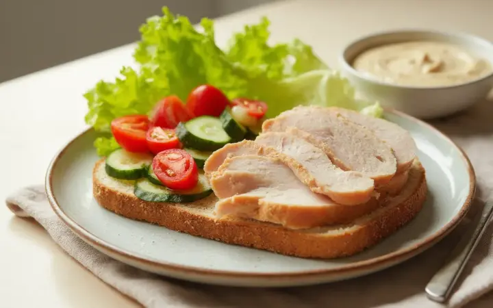 Generated illustration of turkey and hummus sandwich, not a photograph of the dish
